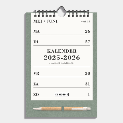 De Hobbit A5 Weekkalender Schooljaar 2025 - 2026 Groen