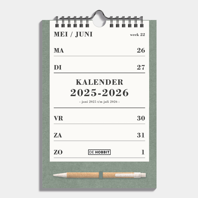 De Hobbit A5 Weekkalender Schooljaar 2025 - 2026 Groen