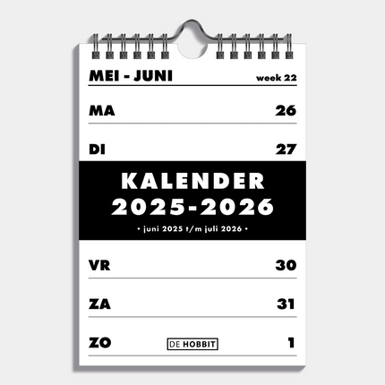 De Hobbit A5 Weekkalender Schooljaar 2025 - 2026 Zwart