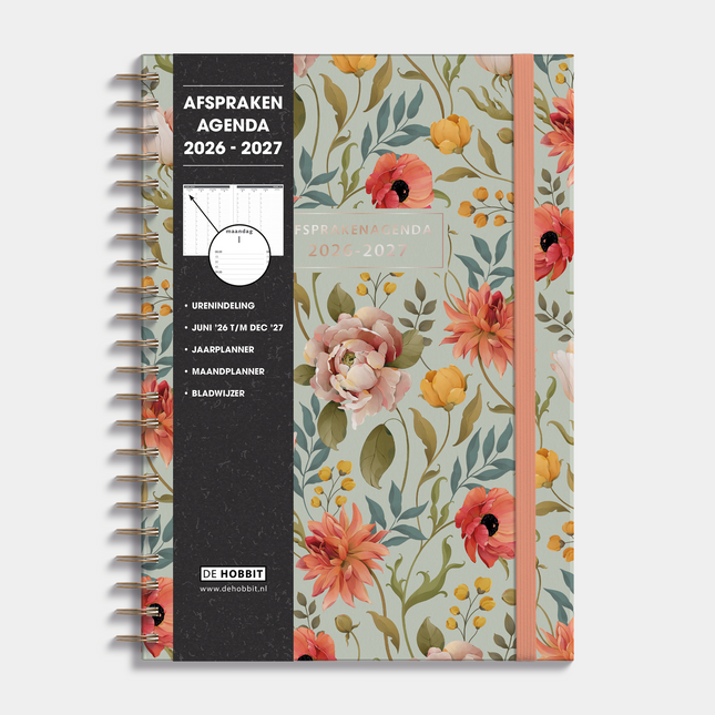 De Hobbit Afsprakenagenda 2026-2027 A4 Vintage Bloemen