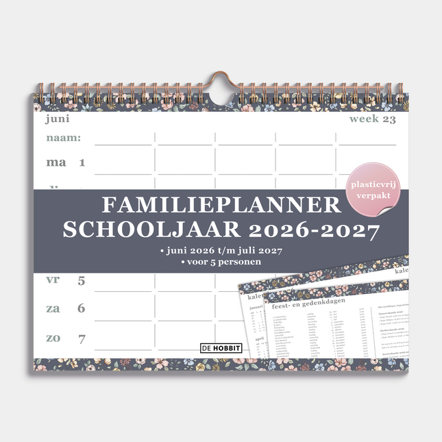 De Hobbit Familieplanner 2026-2027 A4+ Pastel Bloemetjes