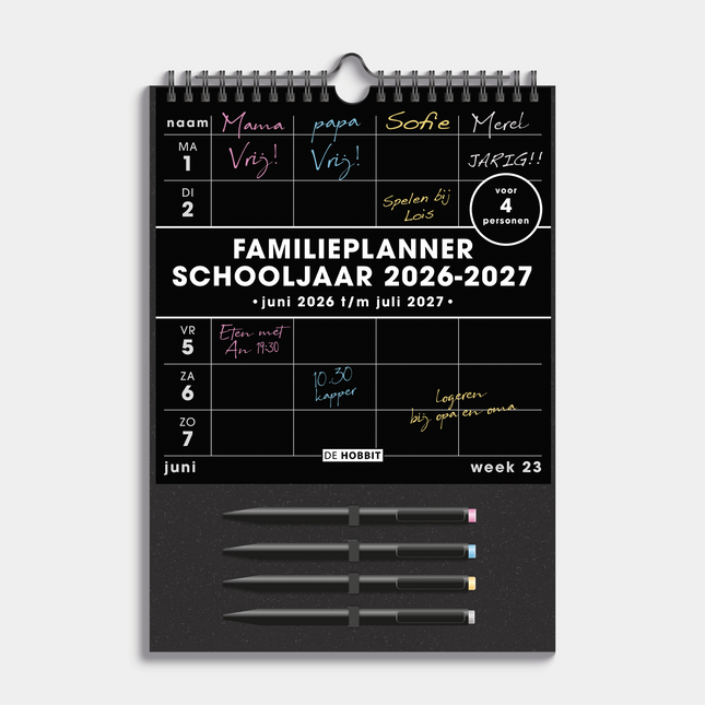 De Hobbit Familieplanner Markers 2026-2027 A4+ Zwart
