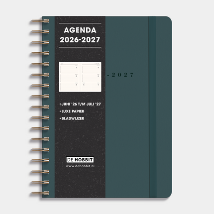 De Hobbit Luxe Ringband Schoolagenda 2026-2027 A5 Suedelook Petrolblauw