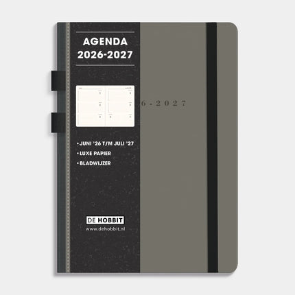 De Hobbit Luxe Schoolagenda 2026-2027 A5 Suedelook Antraciet
