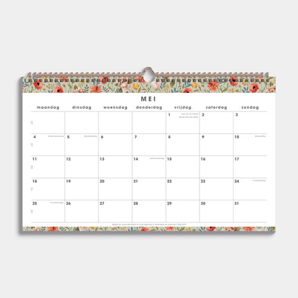 De Hobbit Maandkalender Schooljaar 2026-2027 A3 Vintage Bloemen