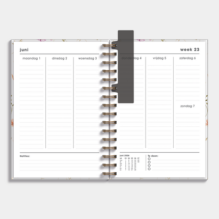 De Hobbit Ringband Agenda 2026-2027 A5 Aquarel Bloemetjes