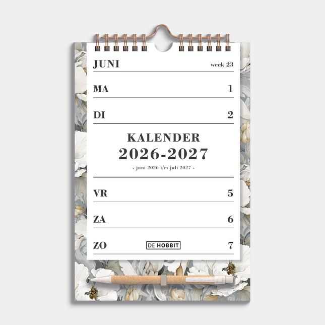 De Hobbit Spiraalkalender Schooljaar 2026-2027 A5 Witte Pioenrozen