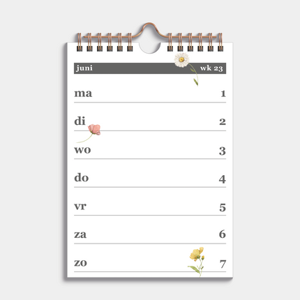 De Hobbit Weekkalender Schooljaar 2026-2027 A5 Aquarel Bloemetjes