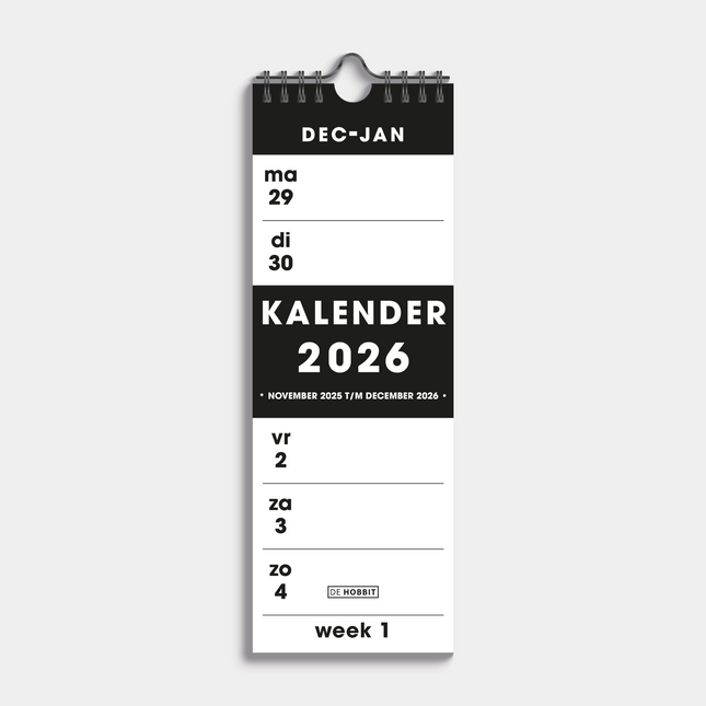 De Hobbit Weekkalender Smal 2026 Zwart