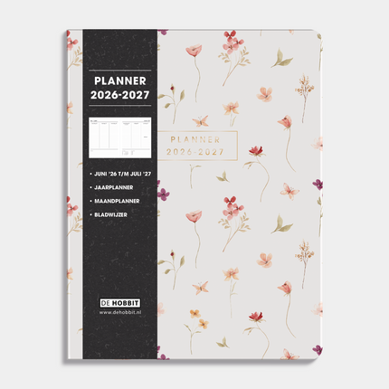 De Hobbit Weekplanner 2026-2027 ±A4 Washed Kraft Bloemetjes