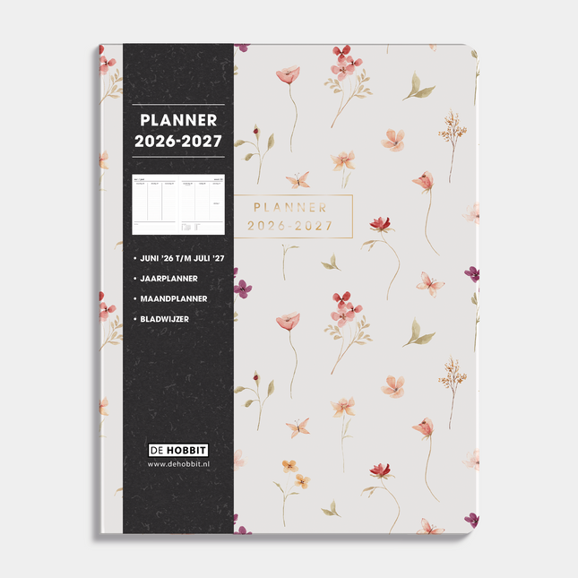 De Hobbit Weekplanner 2026-2027 ±A4 Washed Kraft Bloemetjes