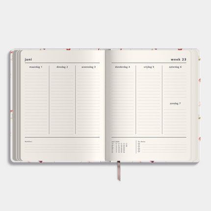 De Hobbit Weekplanner 2026-2027 ±A4 Washed Kraft Bloemetjes
