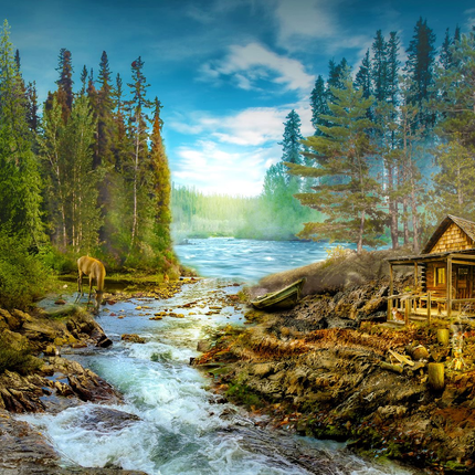 Enjoy A Log Cabin by the Rapids Puzzel 1000 Stukjes