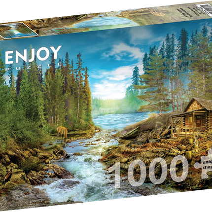 Enjoy A Log Cabin by the Rapids Puzzel 1000 Stukjes