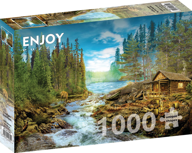 Enjoy A Log Cabin by the Rapids Puzzel 1000 Stukjes