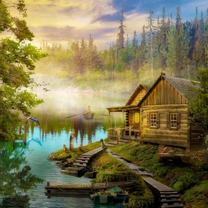 Enjoy A Log Cabin on the River Puzzel 1000 Stukjes