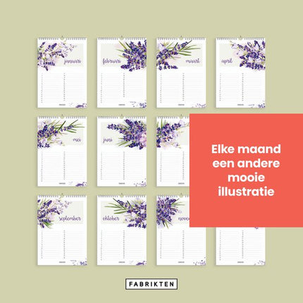 Fabrikten Verjaardagskalender Lavendel A4