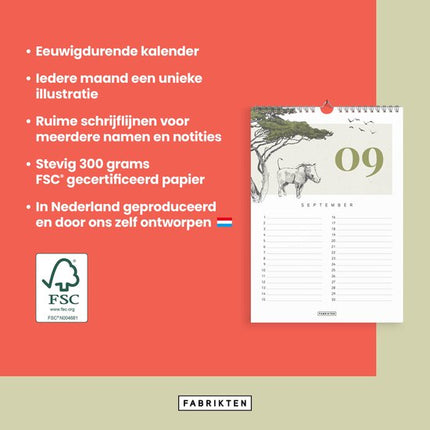 Fabrikten Verjaardagskalender Safari A4