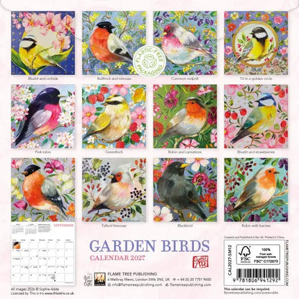 Flame Tree Garden Birds Kalender 2027 Mini