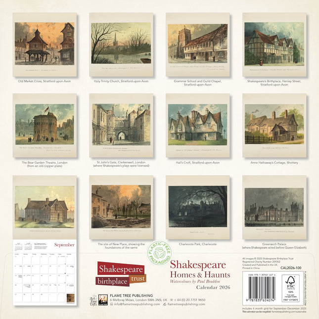 Flame Tree Shakespeare Homes and Haunts Kalender 2026