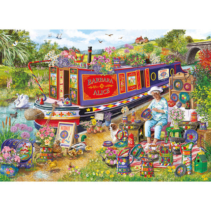 Gibsons Canal Boat Blooms Puzzel 500XL Stukjes