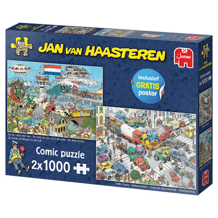 Jumbo Jan van Haasteren – Ter land, ter zee en in de lucht en Verkeerschaos Puzzel 2x 1000 Stukjes