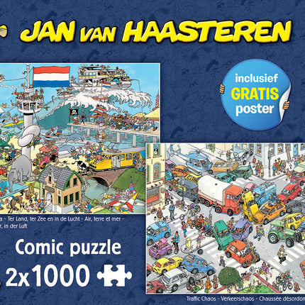 Jumbo Jan van Haasteren – Ter land, ter zee en in de lucht en Verkeerschaos Puzzel 2x 1000 Stukjes