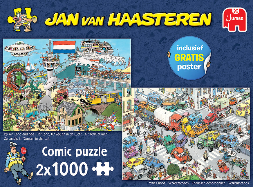 Jumbo Jan van Haasteren – Ter land, ter zee en in de lucht en Verkeerschaos Puzzel 2x 1000 Stukjes