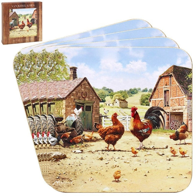 Leonardo Lesser & Pavey Cockerel & Hen Onderzetters – Set van 4 stuks