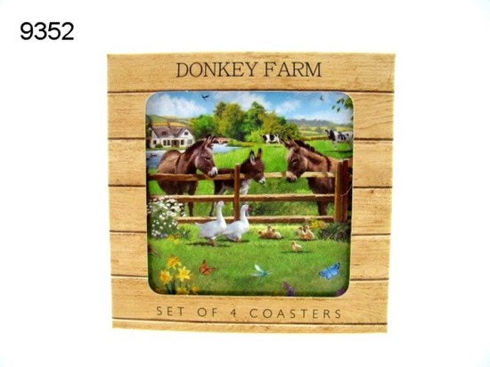Leonardo Lesser & Pavey Donkey Farm Onderzetters – Set van 4 Stuks