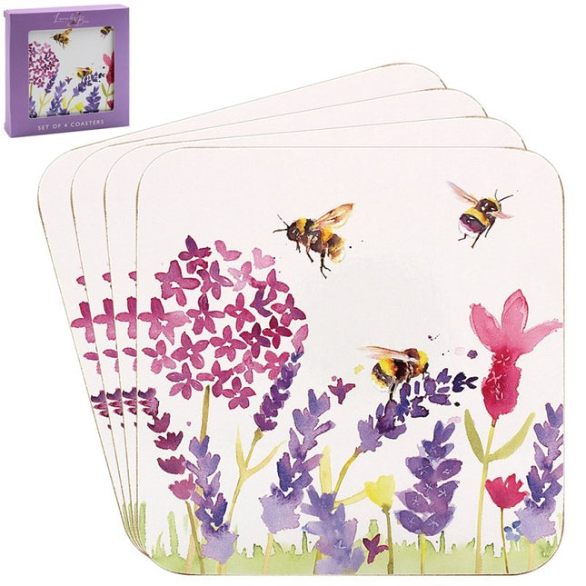 Leonardo Lesser & Pavey Lavender & Bees Onderzetters – Set van 4 Stuks