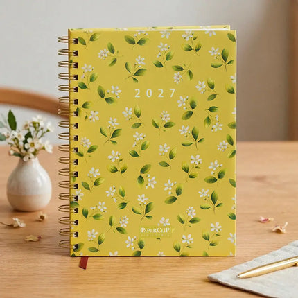 Paperclip Bureau Agenda White Flowers Pattern 2027 – Paperclip
