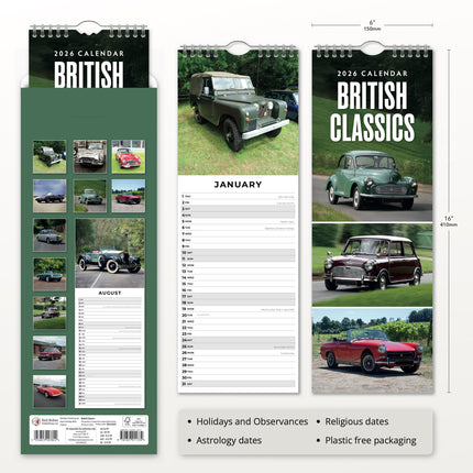 Red Robin British Classics Slimline Kalender 2026
