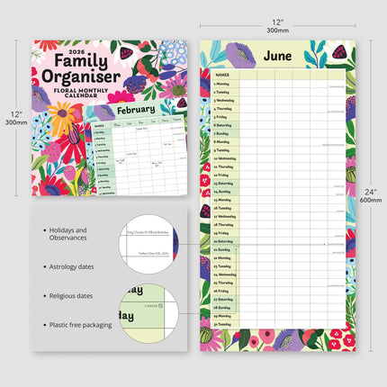 Red Robin Family Organiser Floral 2026