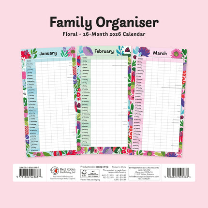 Red Robin Family Organiser Floral 2026