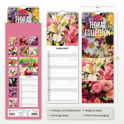 Red Robin Floral Collection Slimline Kalender 2026