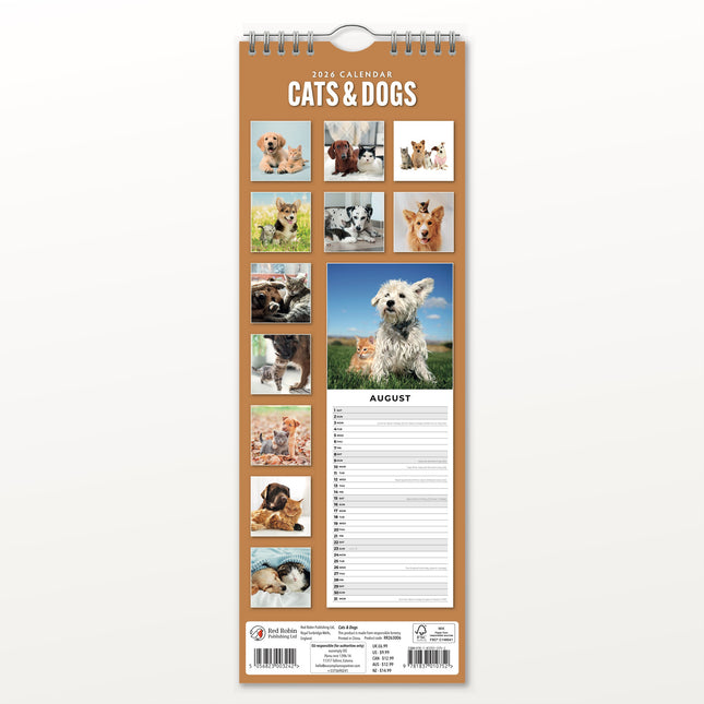 Red Robin Katten en Honden Slimline Kalender 2026