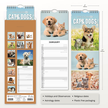Red Robin Katten en Honden Slimline Kalender 2026