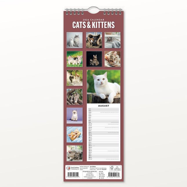Red Robin Katten en Kittens Slimline Kalender 2026