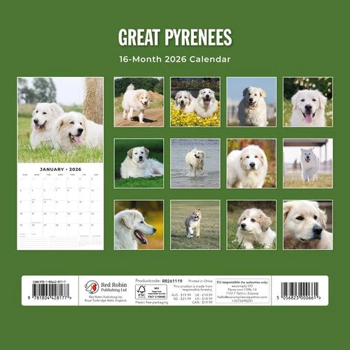 Red Robin Pyreneese Berghond Kalender 2026