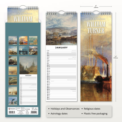 Red Robin William Turner Slimline Kalender 2026