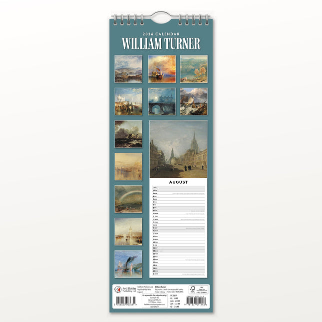 Red Robin William Turner Slimline Kalender 2026