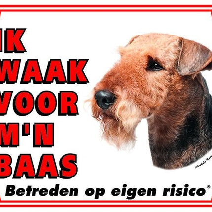 Stickerkoning Airedale Terrier Waakbord - Ik waak voor mijn baas