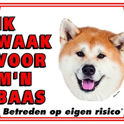 Stickerkoning Akita Waakbord - Ik waak voor mijn baas Blond