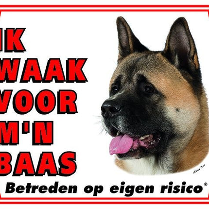 Stickerkoning Akita Waakbord - Ik waak voor mijn baas Bruin