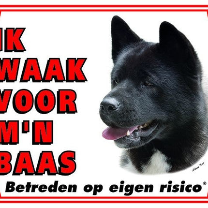 Stickerkoning Akita Waakbord - Ik waak voor mijn baas Zwart
