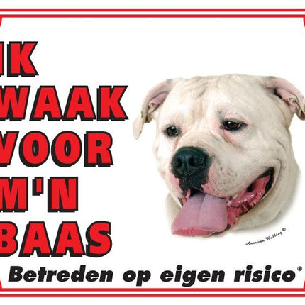 Stickerkoning American Bulldog Waakbord - Ik waak voor mijn baas
