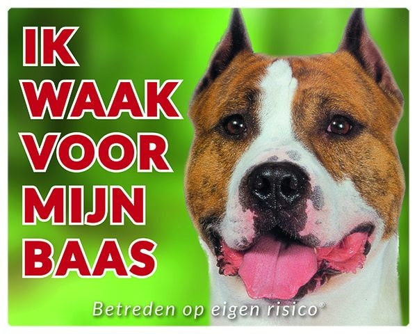 Stickerkoning American Staffordshire Terrier Waakbord - Ik Waak