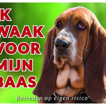 Stickerkoning Basset Hound Waakbord - Ik waak voor mijn baas