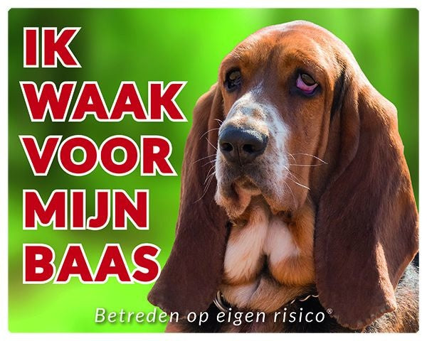 Stickerkoning Basset Hound Waakbord - Ik waak voor mijn baas